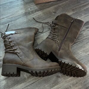 Global Win Brown Lace-Up Combat Boots